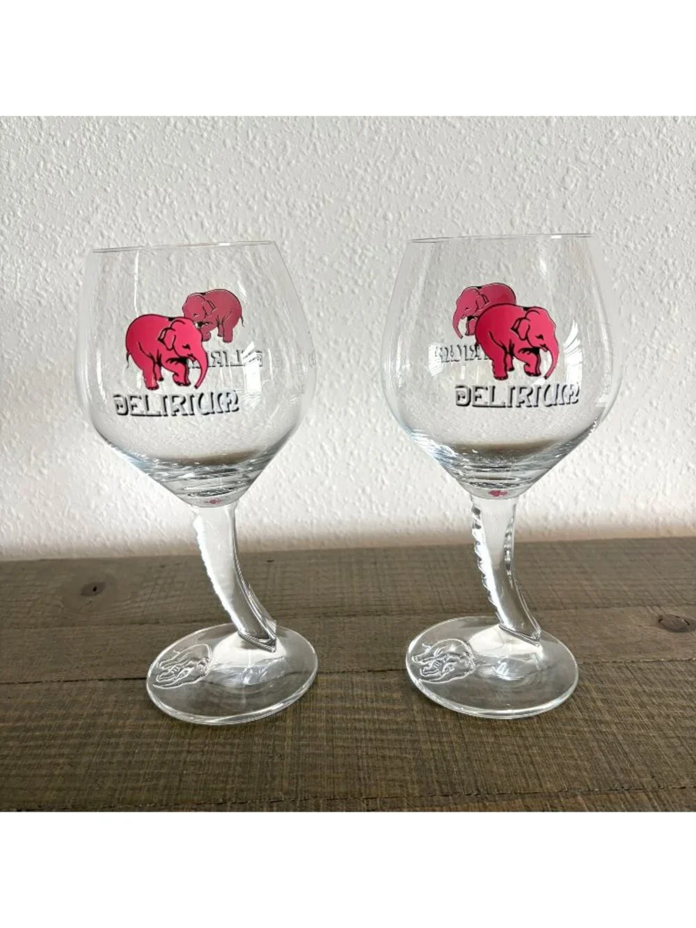 Delirium Stemmed Chalice Beer Glass Pink Elephant Set of 2 Glasses Belgium